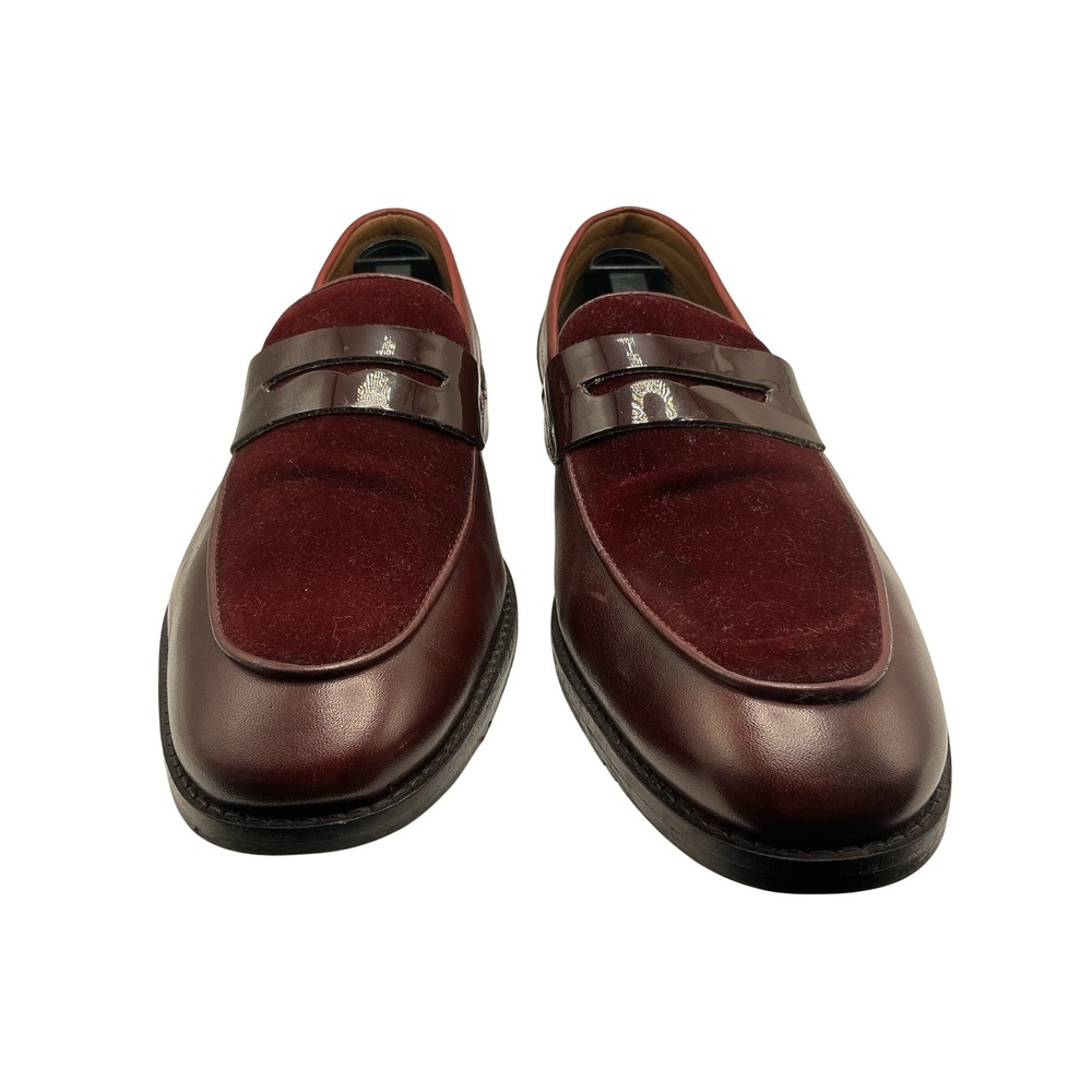 Office London Mens Burgundy Leather Velvet Penny Loafers Dress Shoes Size 9